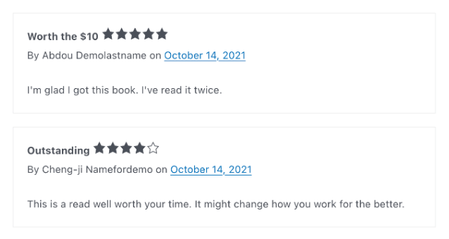 Customer reviews for products.