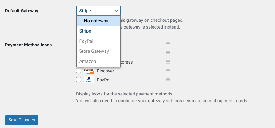 The default payment dropdown menu in EDD.