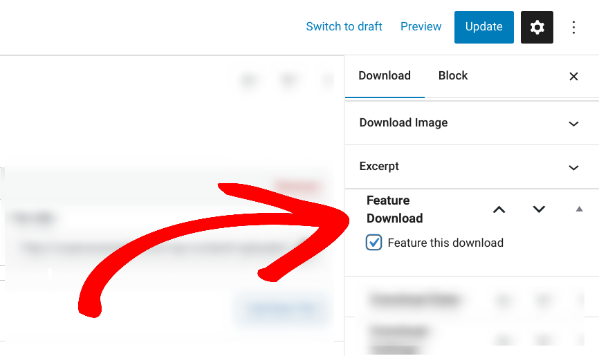 The setting to add a EDD digital product to featured downloads in WordPress.