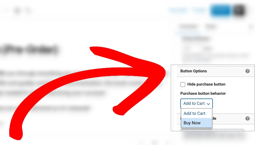 The purchase button behavior settings in a new pre-order digital product. 