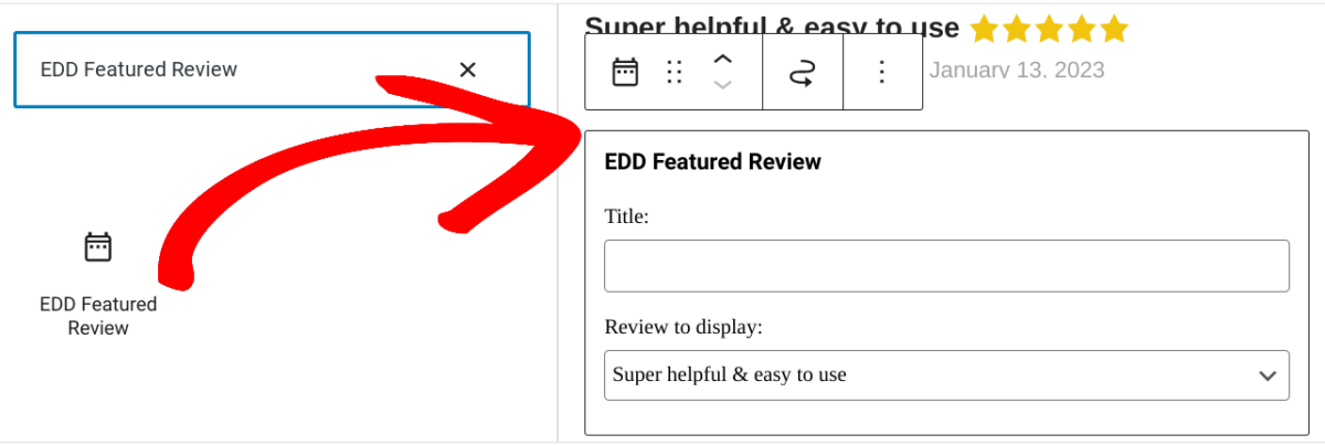 The EDD Featured Review widget in WordPress.