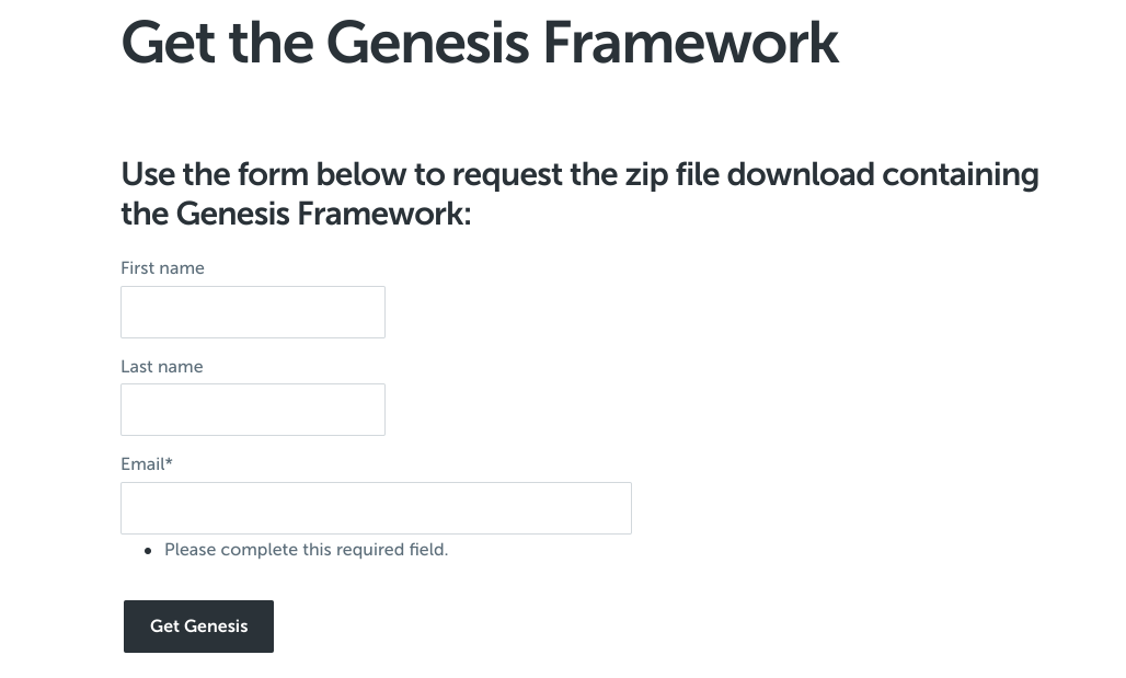 The Get Genesis Framework form.