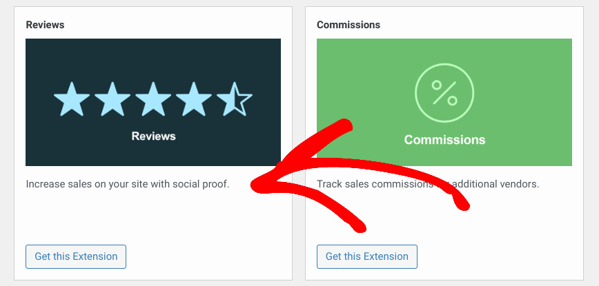 The option to get the Reviews extension in WordPress.