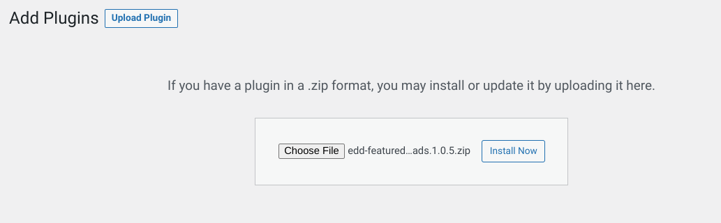 Installing the EDD extension to display Featured Downloads in WordPress. 