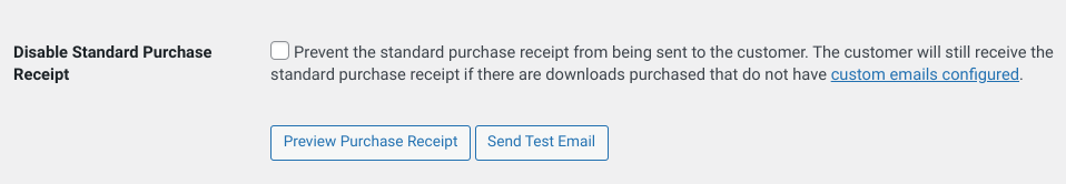 The option to Preview Purchase Receipt and Send Test Email in EDD.