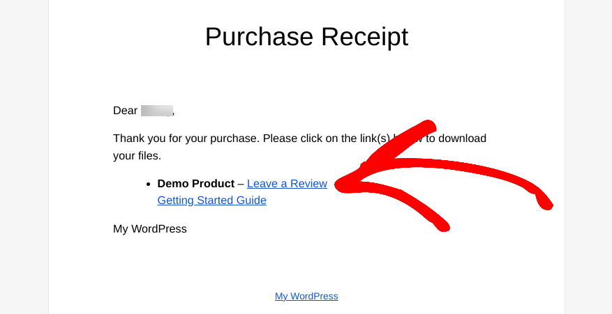 The Leave a Review link in purchase receipts from EDD.