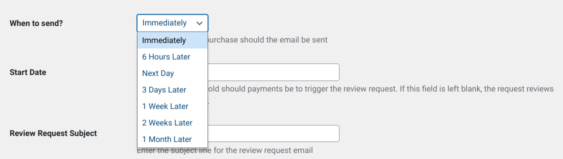 The Request for Review settings.