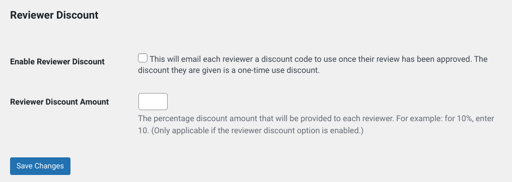 The Reviewer Discount settings in Easy Digital Downloads. 