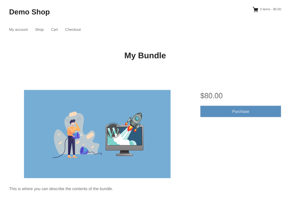 The product page showing a digital product bundle in WordPress. 