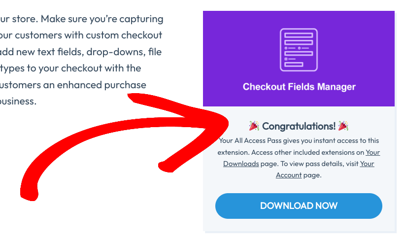 The option to download the Checkout Fields Manager extension.