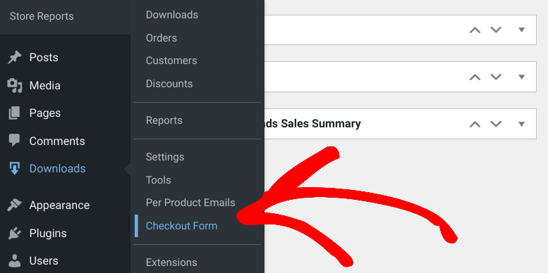 The Checkout Form menu item in Easy Digital Downloads.