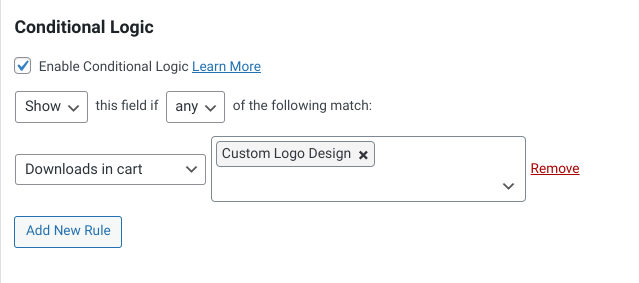 Example of adding a conditional field to a WordPress checkout form.