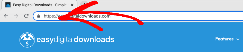 The HTTPS and padlock icon indicating SSL for a WordPress site. 