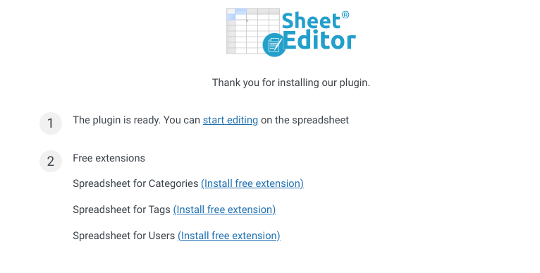 The setup wizard for WP Sheet Editor.