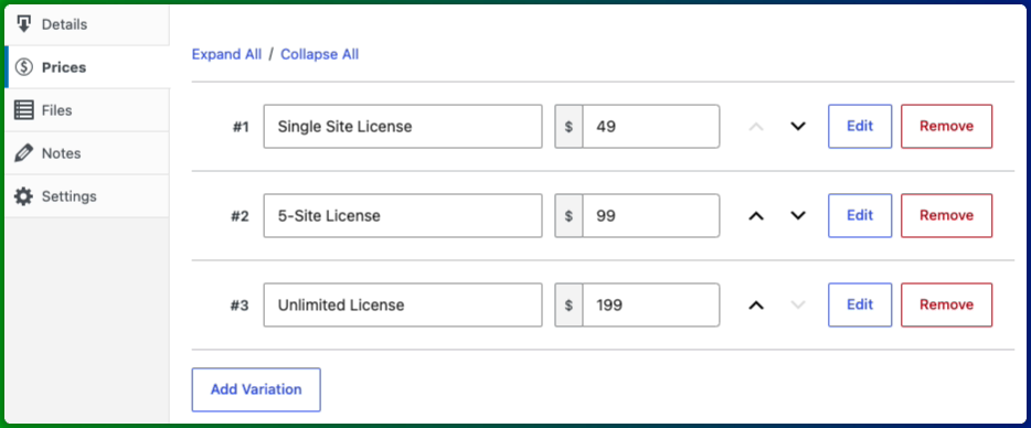 Easy Digital Downloads で販売される WordPress テーマの価格バリエーション