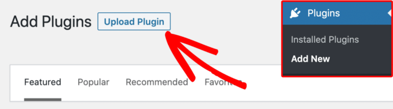 Add new plugin - WPForms Screenshot showing the "upload plugin" button