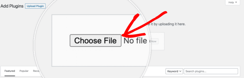Upload the WPForms plugin - WPForms Screenshot highlighting the choose file to upload a plugin