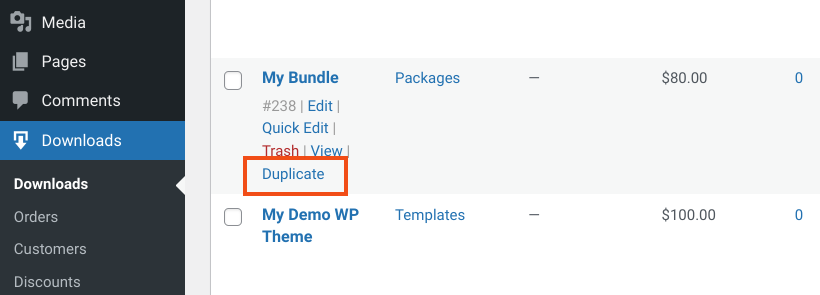The option to duplicate downloads in WordPress with Easy Digital Downloads. 