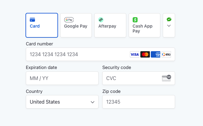 Stripe payment form tabs style.