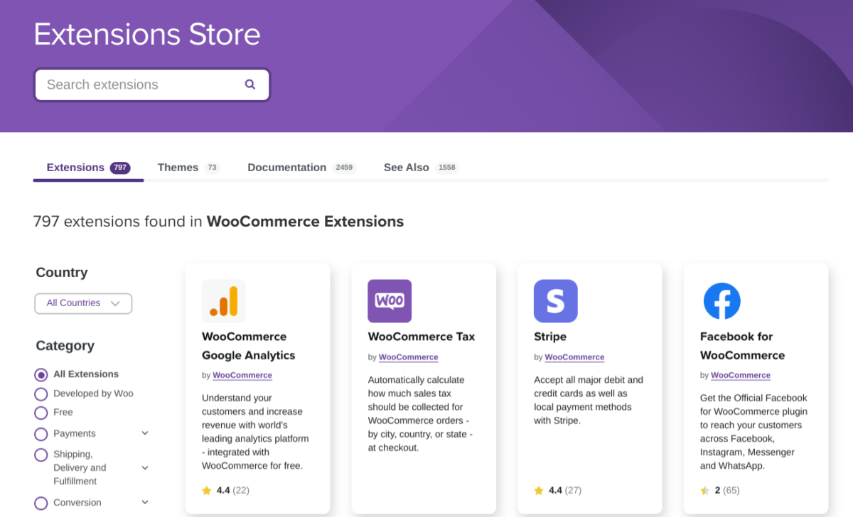 The WooCommerce Extensions store.