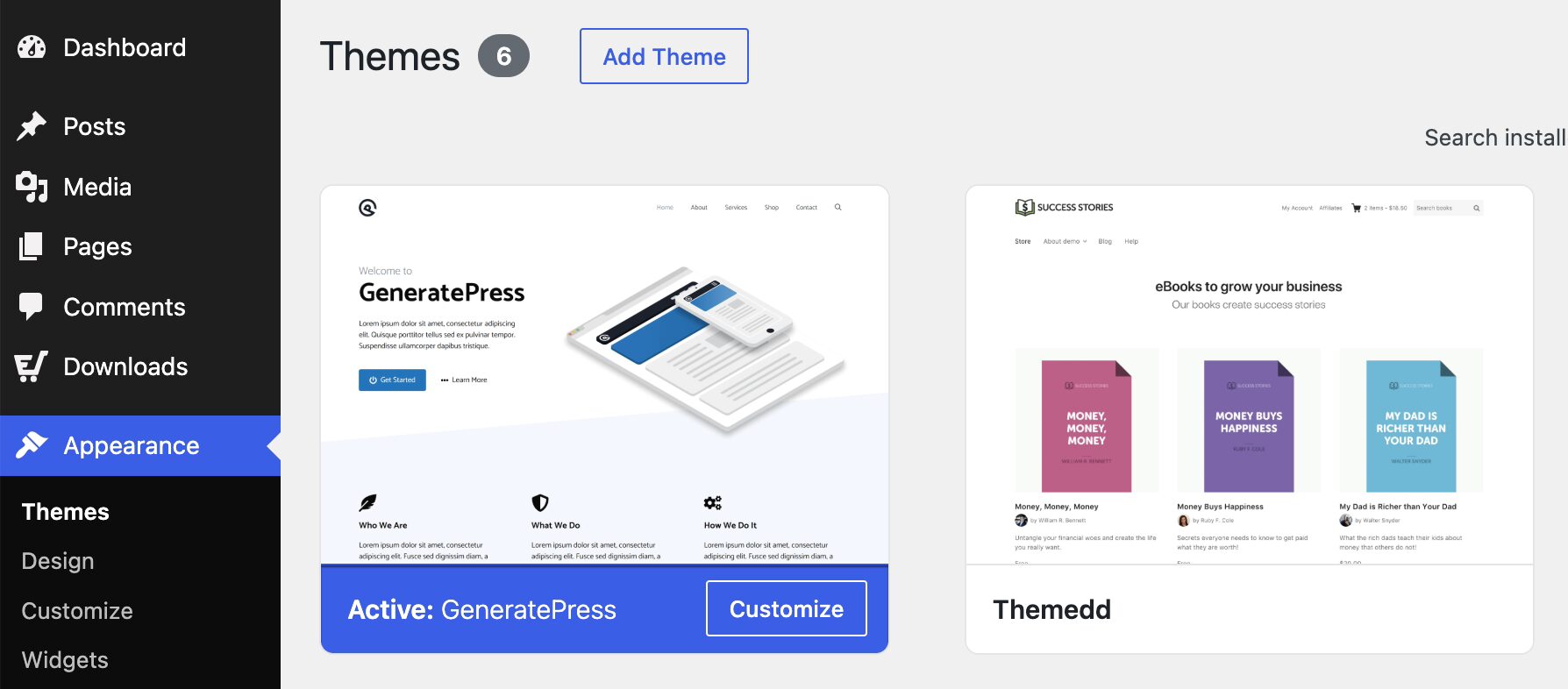 Ajout d'un nouveau thème WordPress.