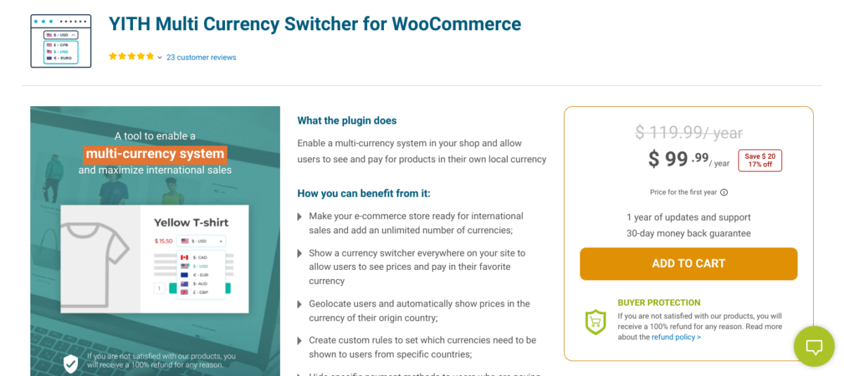 The YITH Multi Currency Switcher for WooCommerce.