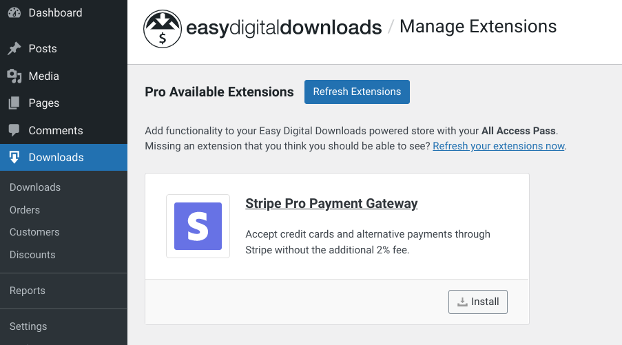 Installing Stripe Pro in Easy Digital Downloads & WordPress.