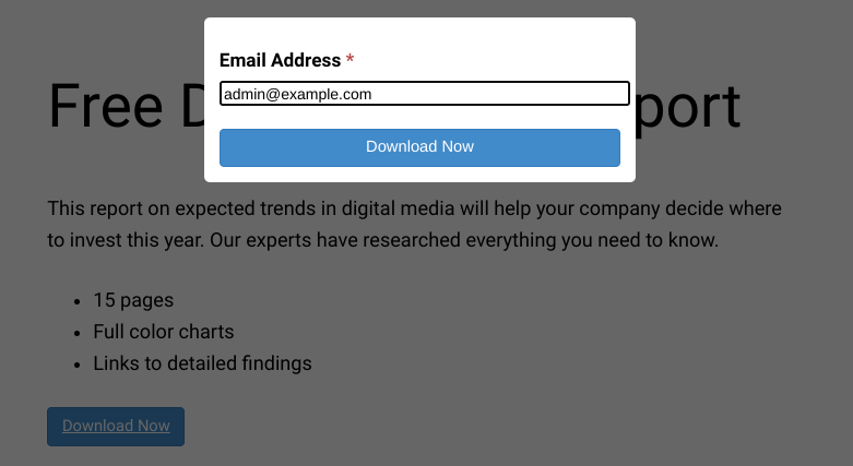 The default option to enter email for a free digital download in WordPress. 