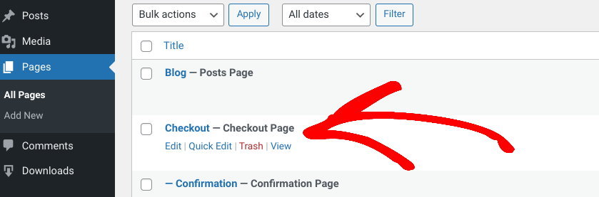 The option to edit Checkout Page in WordPress via Easy Digital Downloads.