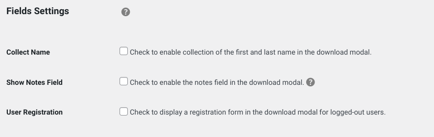 The Field Settings section of the EDD Free Downloads extension. 