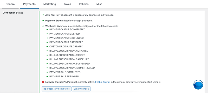 paypal-commerce-to-wordpress-connection-status – Easy Digital Downloads Connection status for configuring EDD PayPal Commerce to WordPress site.