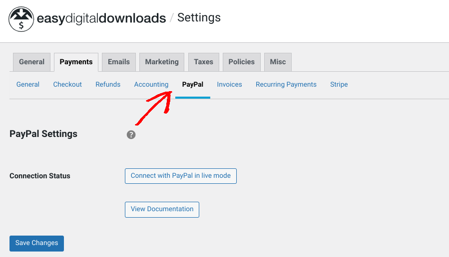 The EDD PayPal Payments settings page. 
