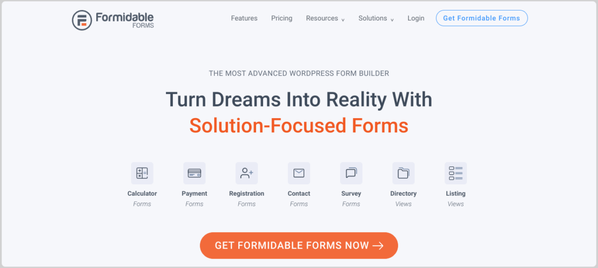The Formidable Forms plugin website. 