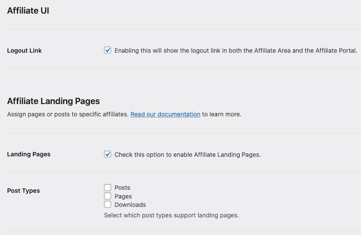 Screenshot – Easy Digital Downloads Affiliate UI settings in WordPress.