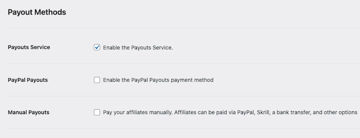 Screenshot – Easy Digital Downloads The Payout Method settings in AffiliateWP WordPress plugin.