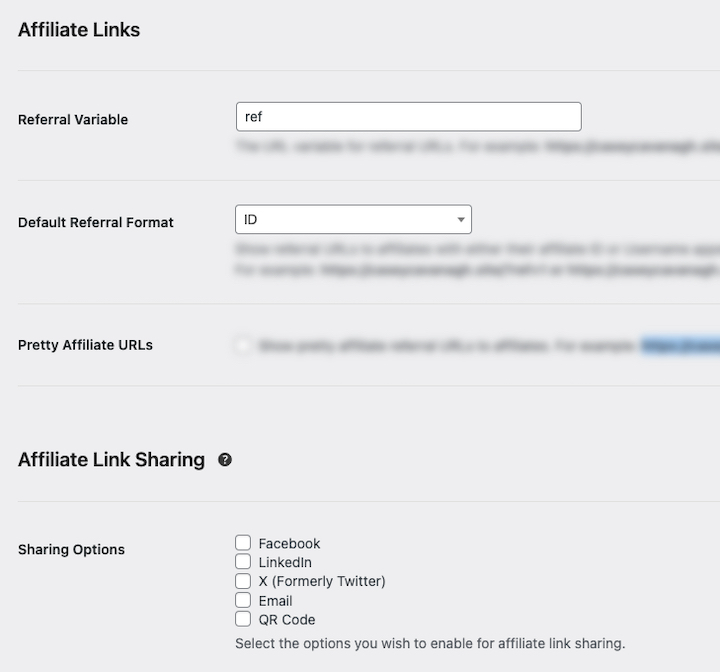 Screenshot – Easy Digital Downloads The affiliate link sharing settings in AffiliateWP plugin.