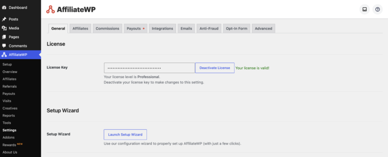 affiliatewp-plugin-settings – Easy Digital Downloads Pantalla de configuración del plugin AffiliateWP en WordPress.