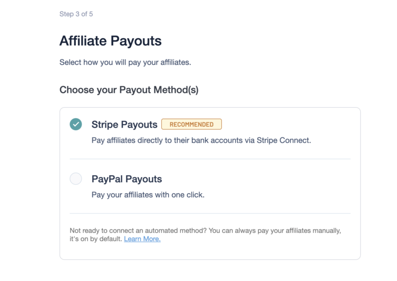 affiliatewp-setup-wizard-payouts-screen – Easy Digital Downloads Pantalla de Pagos de Afiliados de AffiliateWP en el Asistente de Configuración.