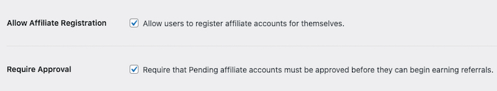Screenshot – Easy Digital Downloads Option to allow affiliate registration in WordPress.