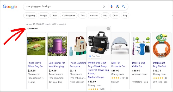 A Google search results page with PPC/sponsored ads at the top.