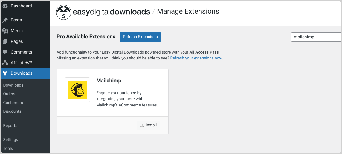 The Mailchimp extension in Easy Digital Downloads.
