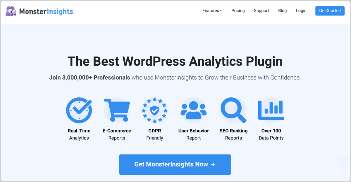 The MonsterInsights WordPress plugin website.