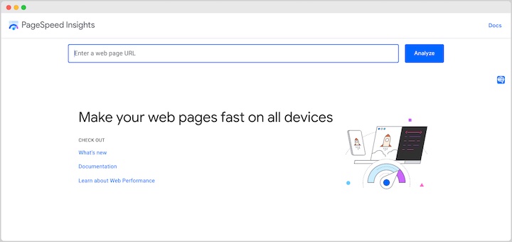 The Google PageSpeed Insights website to test site speed.