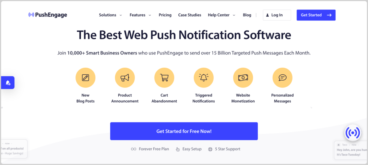 The website for PushEngage, a lead generation plugin for WordPress.