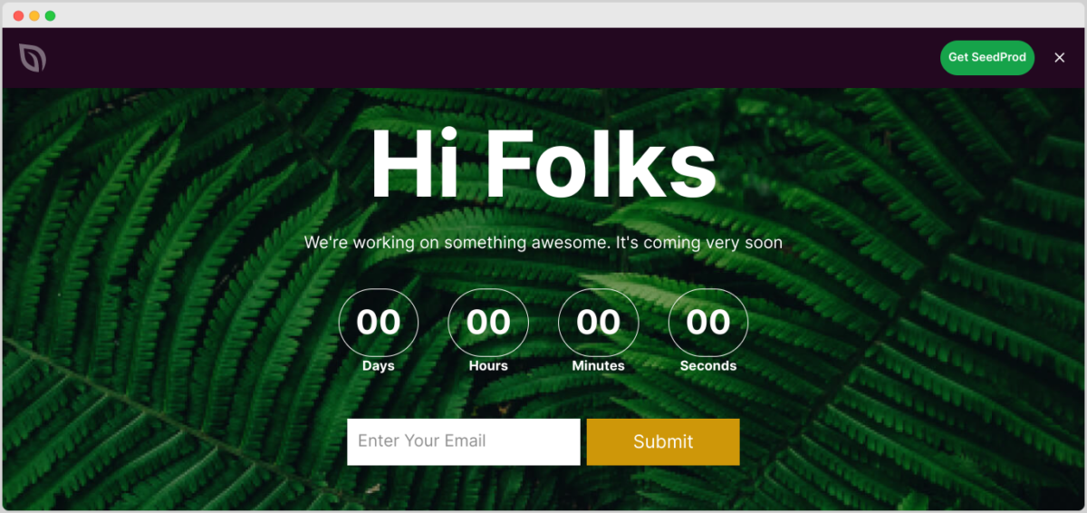 A SeedProd Coming Soon lead capture template for WordPress.
