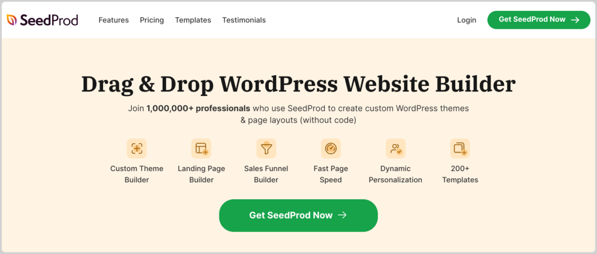 The SeedProd WordPress website builder website.