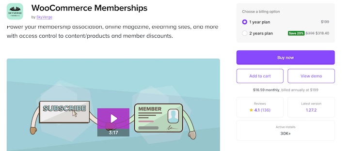 Screenshot – Easy Digital Downloads WooCommerce Memberships plugin download page.