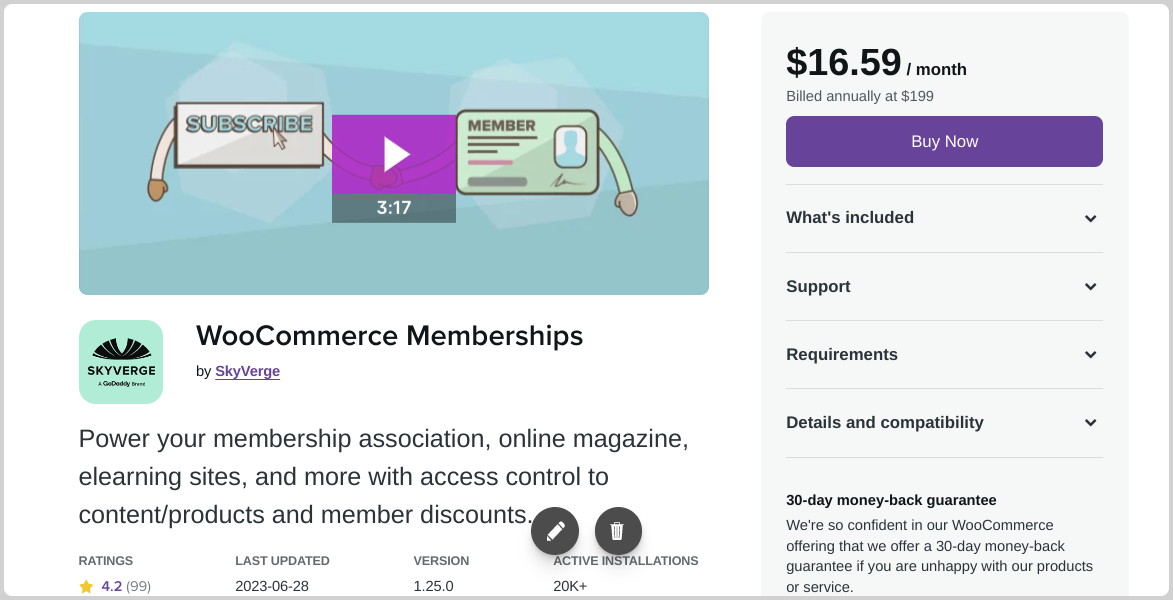WooCommerce Memberships plugin download page.