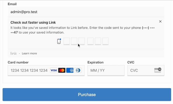 An example of Stripe Link to optimize an eCommerce checkout process.