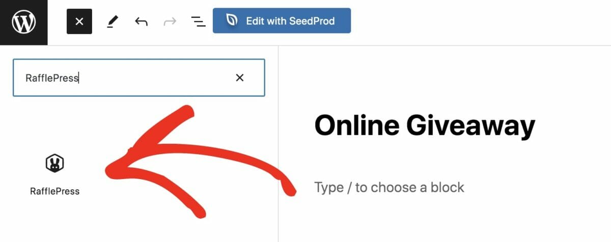 The RafflePress WordPress block.